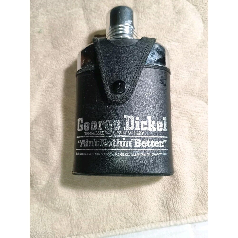 George Dickel Tennessee Whisky Leather Wrapped Glass Flask "Ain't Nothin Better"
